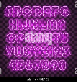 Shining and glowing red neon alphabet and digits. Stock Vector