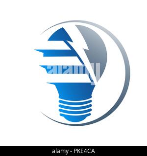 Electric bulb with lightning flash. Lightning innovative solution. A vector illustration in flat style Stock Vector