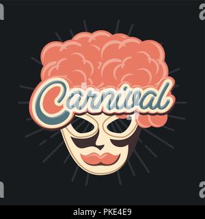 mask with wig mustache retro vintage carnival vector illustration Stock Vector