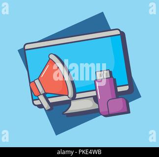 computer with megaphone and usb over blue background, colorful design. vector illustration Stock Vector