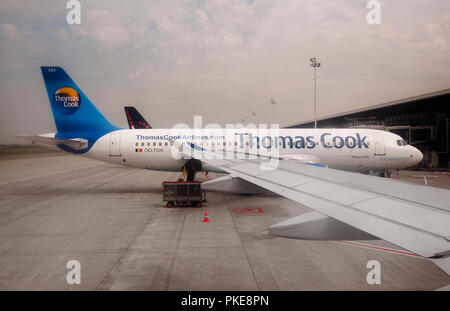 The airport ramp or apron of the Brussels National Airport (Belgium, 21/08/2012) Stock Photo