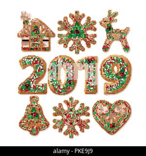 Christmas gingerbread realistic illustrations set Stock Vector