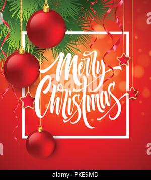 Merry Christmas lettering in square frame Stock Vector