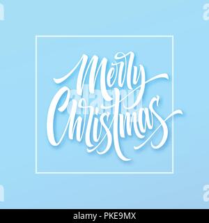 Merry Christmas hand drawn lettering in square frame Stock Vector