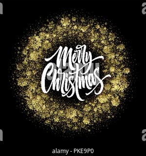 Merry Christmas lettering in glitter frame Stock Vector