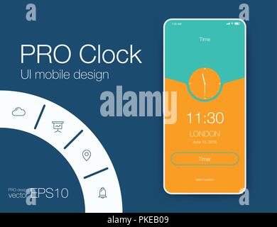 Vector Illustration of screens and web concept. Interface UX, UI GUI screen template for web site banners. Clock Stock Vector