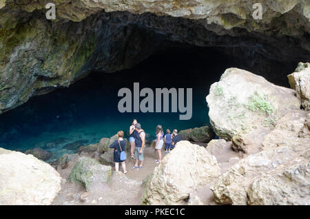 Guzelcamlı,Izmir,TURKEY-August 18,2018:Zeus Cave.There are rumors that the chief god Zeus and the beauty goddess Aphrodite were washed in this waters. Stock Photo