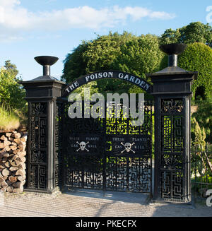 World famous Poison Garden entrance in The Alnwick Garden; Alnwick, Northumberland, England Stock Photo