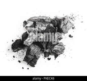 Many pieces of charcoal isolated on white background Stock Photo