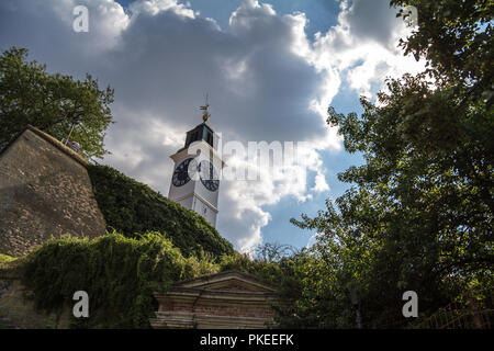 Clocktower of the Petrovaradin fortress in Novi Sad, Serbia. This fortress is one of the main landmark of Voivodina, and a symbol of the Exit music fe Stock Photo