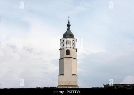 Clock tower of Kalemegdan, also known as Sahat Kula, during a sunny afternoon. Kalemegdan is a fortress, the main landmark of Belgrade, Serbia  Pictur Stock Photo