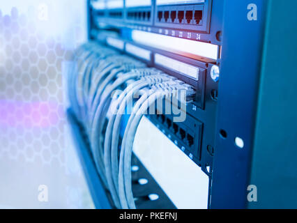 ethernet cables and network switching hub system communication Stock Photo