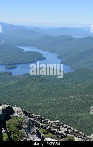 A view from the summit of Whiteface Mountain, the second tallest mountain in New York State located in the High Peaks of the Adirondack Park Stock Photo