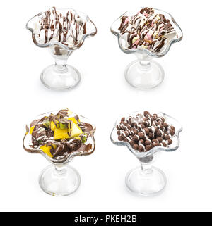 Set of Chocolate Fruit Salad, Marshmallows and Flakes isolated on white background, Clipping Path included Stock Photo