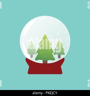 Vector illustration. Snowball with flying snow and fir trees Stock Vector