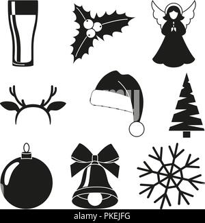 Black and white 9 christmas elements set Stock Vector