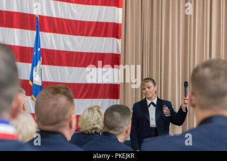 Technical sergeants celebrate their selction for master sergeant during a senior NCO induction ceremony at Barksdale Air Force Base, La., Aug. 10, 2018. Stock Photo