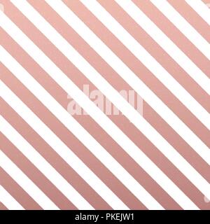 Rose Gold glittering diagonal lines pattern on white background. Stock Vector