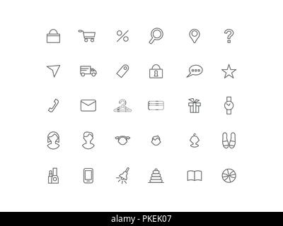 Monochrome icons for online store A set of icons for the design Stock Vector