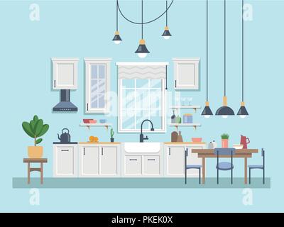 Interior of kitchen with dining area Modern design Stock Vector