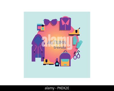 Autumn trends. Fashionable clothes for autumn A set of women s clothing Stock Vector