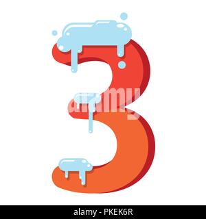 The figure is 3 in the snow. Number three for the new year, Christmas, winter. Flat vector illustration Stock Vector