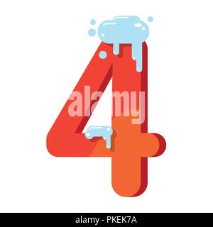 The figure is 4 in the snow. Number four for the new year, Christmas, winter. Flat vector illustration Stock Vector