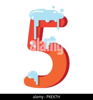 The figure is 5 in the snow. Number five for the new year, Christmas, winter. Flat vector illustration Stock Vector