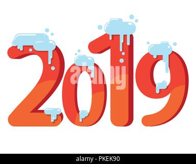 Year 2019 numeric inscription. Number of the year in the snow, red numbers. Flat vector illustration Stock Vector