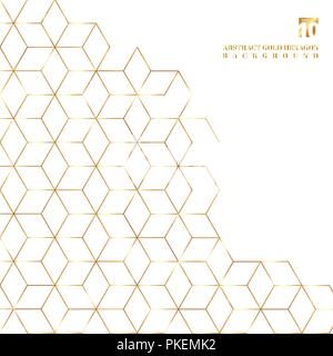 Gold hexagons border pattern on white background. Geometric shapes golden color elements template for brochure, flyer, card, cover and wedding invitat Stock Vector