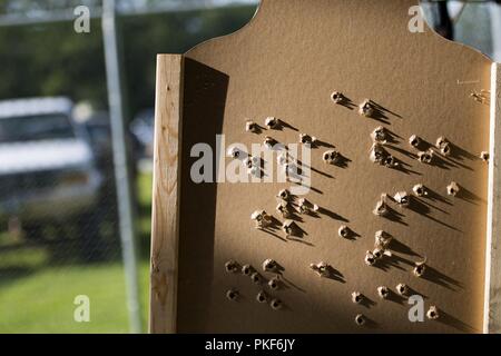Bullet Riddled Target bullet flying through air Stock Photo - Alamy