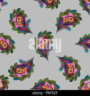 Paisley leaf hand painted seamless pattern. Watercolor abstract stylized leaves background. Modern texture for surface design, textile, wrapping paper Stock Photo