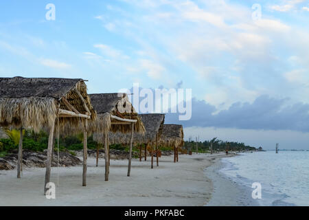 Palapas on a sandy beach of Gulf of Mexico Stock Photo