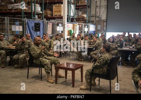 IMPERIAL BEACH (August 9, 2018) Professional actors portrayed dramatic scenes during Navy Expeditionary Combat Command (NECC) Resiliency Leadership Forum participated in by Sailors assigned to Coastal Riverine Group (CRG) 1 held onboard Naval Outlying Landing Field Imperial Beach. NECC Resiliency Leadership Forum provides crucial discussions between Sailors and leadership about suicide-related behavior, post-traumatic stress disorder, work/life balance and overcoming stigma to seek help. Stock Photo