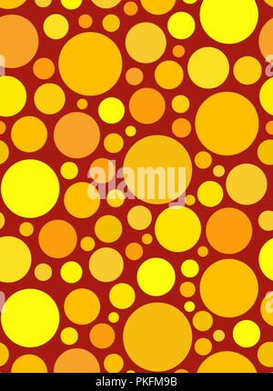 Sunny yellow circles on Burgundy background. Chaotic Seamless pattern round. colorful graphic dots or drops.  Stock Vector