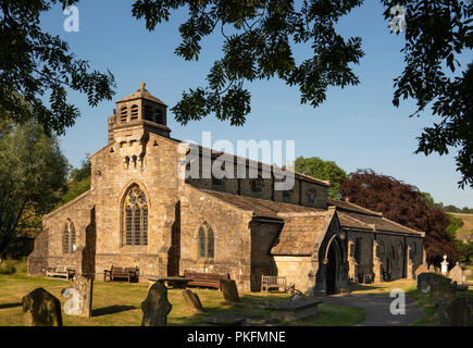 UK, Yorkshire, Wharfedale, Linton Falls, St Michael and All Angels church Stock Photo