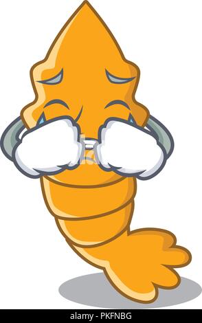 Crying cooked shrimps isolated on mascot cartoon Stock Vector