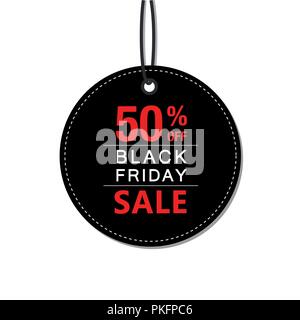 Black Friday 50 percent sale black tag advertising round banner vector illustration Stock Vector