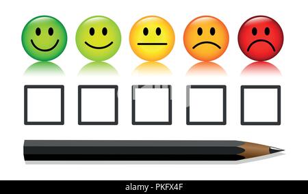 emoticon smiley rating buttons and pen isolated on white background vector illustration Stock Vector