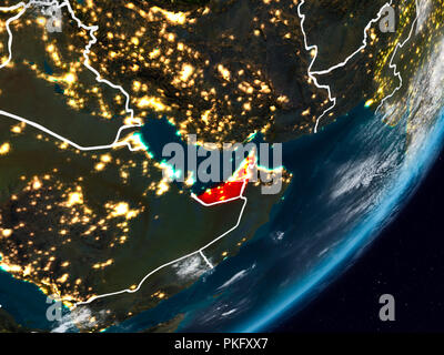 United Arab Emirates from space on planet Earth at night with visible country borders. 3D illustration. Elements of this image furnished by NASA. Stock Photo