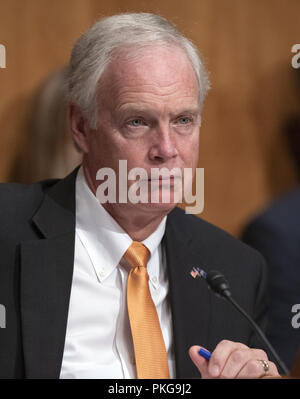 Washington, District of Columbia, USA. 13th Sep, 2018. United States Senator Ron Johnson (Republican of Wisconsin), chairman, US Senate Committee on Homeland Security, listens to testimony before the committee during its hearing on ''Evolving Threats to the Homeland'' on Capitol Hill in Washington, DC on Thursday, September 13, 2018 Credit: Ron Sachs/CNP/ZUMA Wire/Alamy Live News Stock Photo