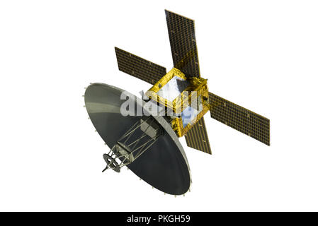 Satellite with solar panels, isolated on white background Stock Photo