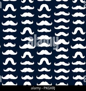 Moustaches Seamless Patterns for November Holiday Wrapping Paper. White Vector Mustache Silhouettes for Fabric Textile Design. Cinco de Mayo, Vintage Mustaches Carnival Design. Dark Background Stock Vector