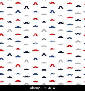 Moustaches Seamless Patterns for November Holiday Wrapping Paper. Vector Red, Blue and Grey Mustache Silhouettes for Fabric Textile Design. Cinco de Mayo, Vintage Mustaches Carnival Design. Stock Vector