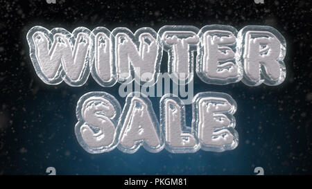 Winter Sale 3D Text Frozen Ice Text Effect With Snow Falling Stock Photo