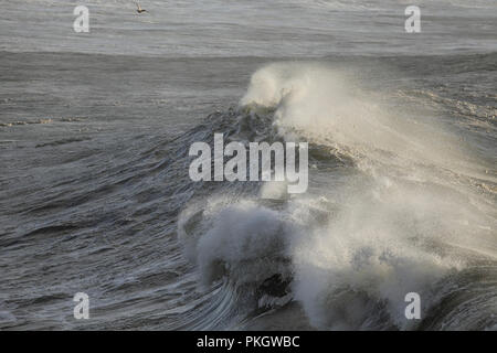 Huge ocean breaking waves. Northern portuguese coast. Stock Photo