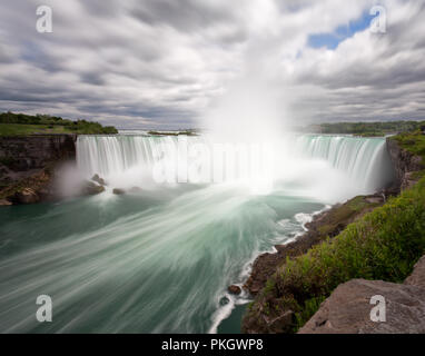 Niagara Falls long exposure from Canadian side with dramatic clouds Stock Photo