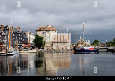 Old port in the famous village of Honfleur, Wednesday 23 August 2017, Honfleur, Normandy, France. Stock Photo