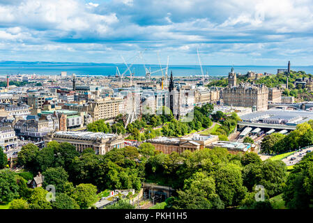 Edinburgh cityscape urban building skyline  aerial view from Edinburgh Castle featuring Calton Hill Stock Photo