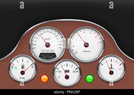 Car dashboard panel decorated with wood Stock Vector